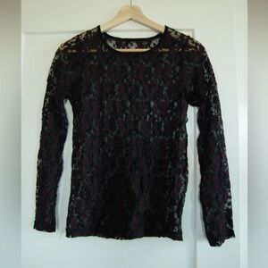 Black Lace Long Sleeve - Red floral accents